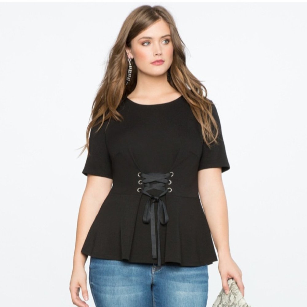 Eloquii Lace Up Peplum Top